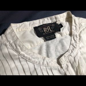 RRL White Tuxedo Cotton Slub Gauze Cotton Henley